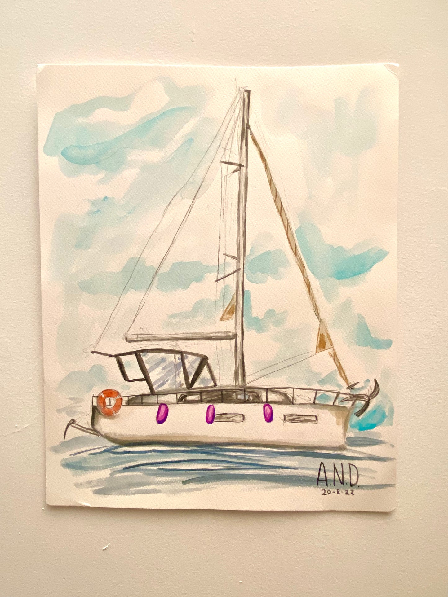 Barco velero, acuarela original