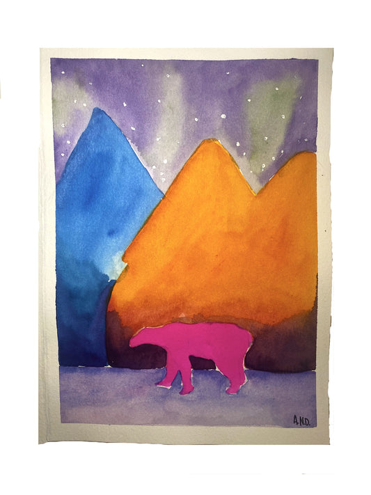 Paso firme, oso polar - acuarela original
