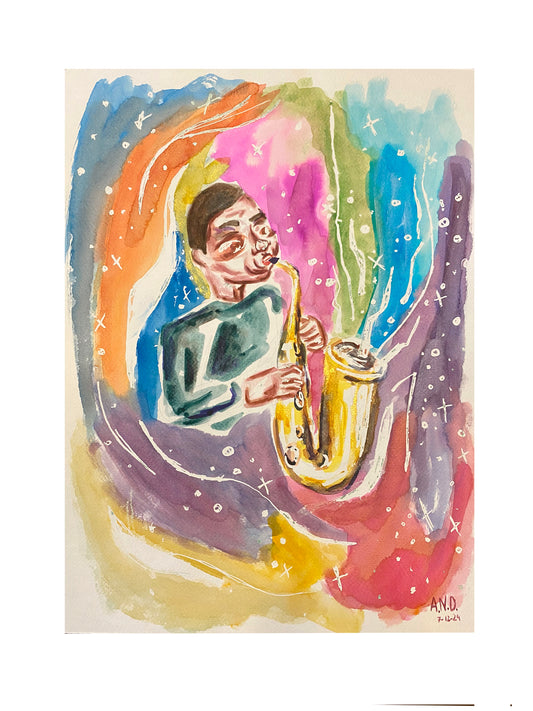 Acuarela Sintiendo la música